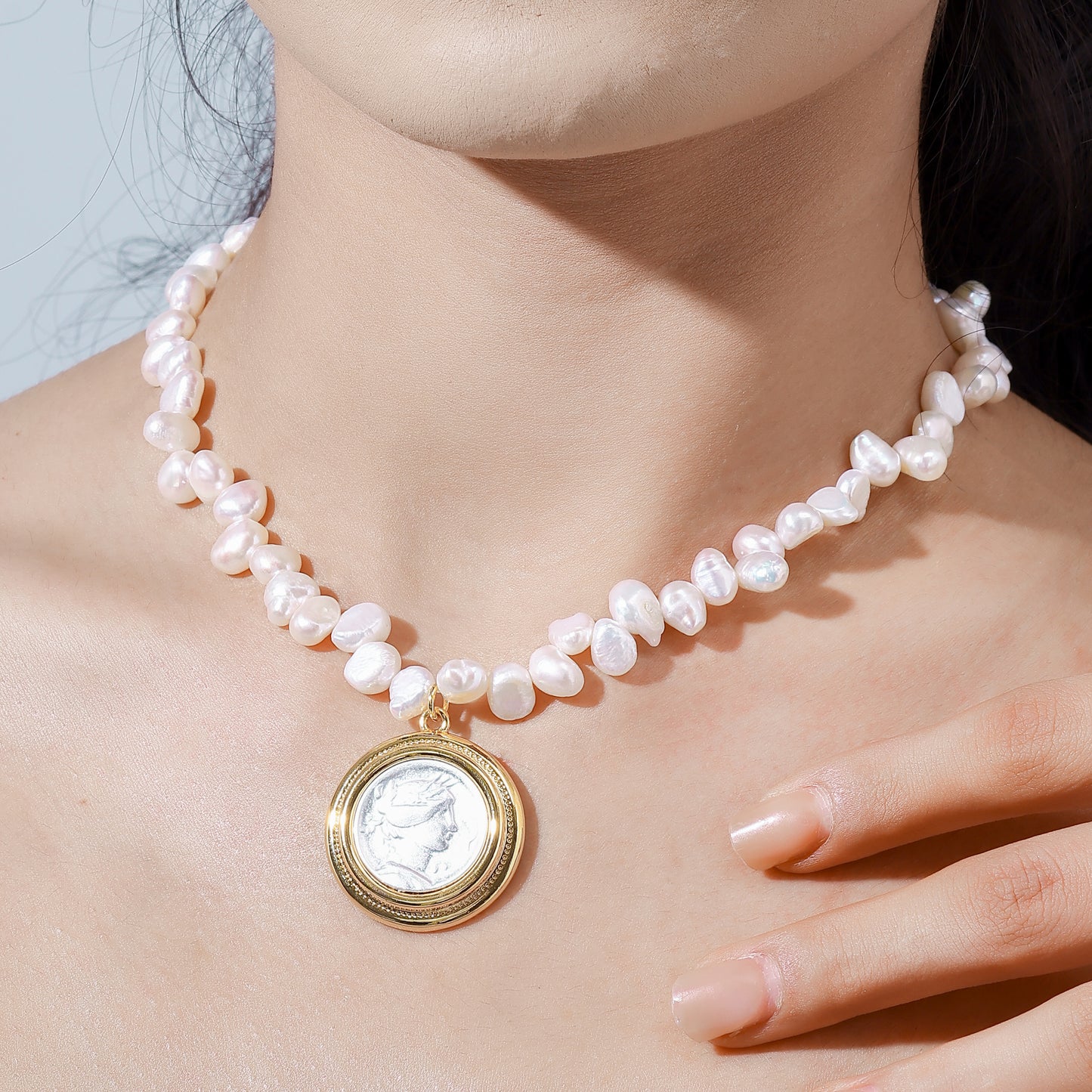 Hercules Ancient Coin Pearl Necklace