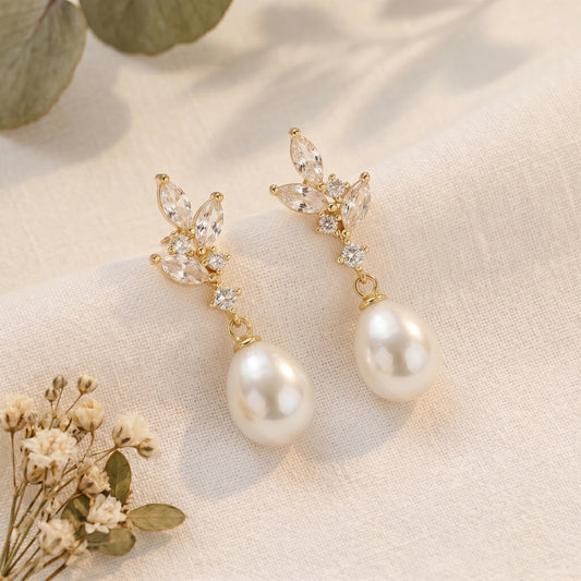 Dainty Pearl Drop Earrings in 18K Gold