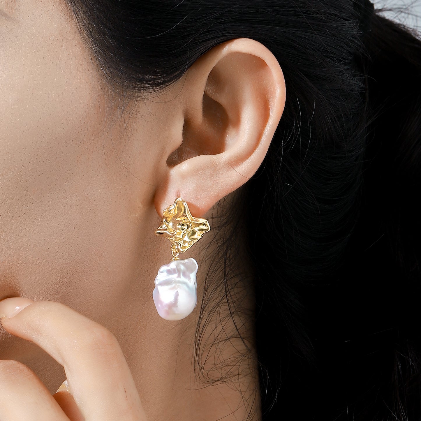 Pearl Lava Stone Earrings