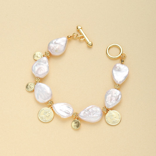 Coin-Shaped Baroque Pearl Bracelet