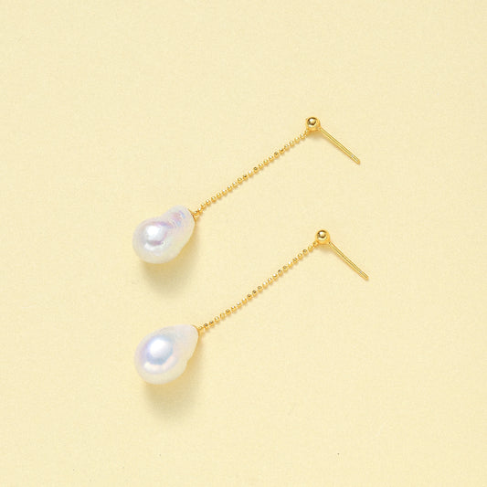 Long Dangle Beaded Teardrop Pearl Earrings