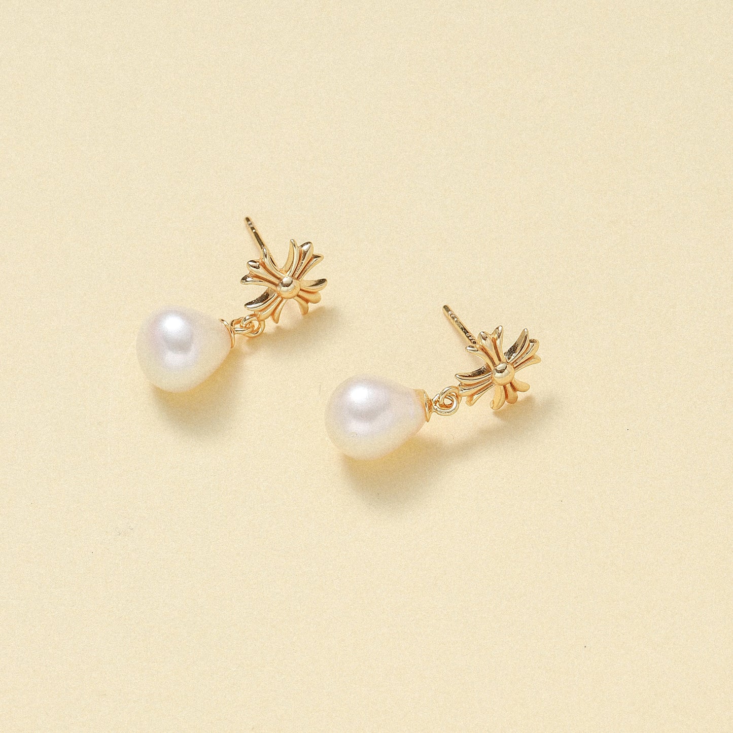 Teardrop Pearl Earrings with Cross Stud