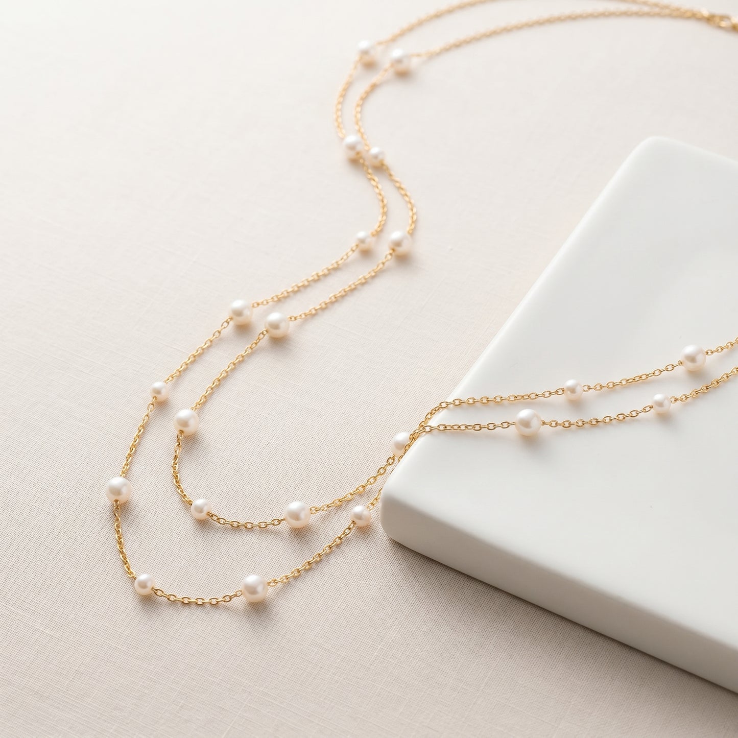 Double Layer Natural Pearl Necklace in 925 Sterling Silver