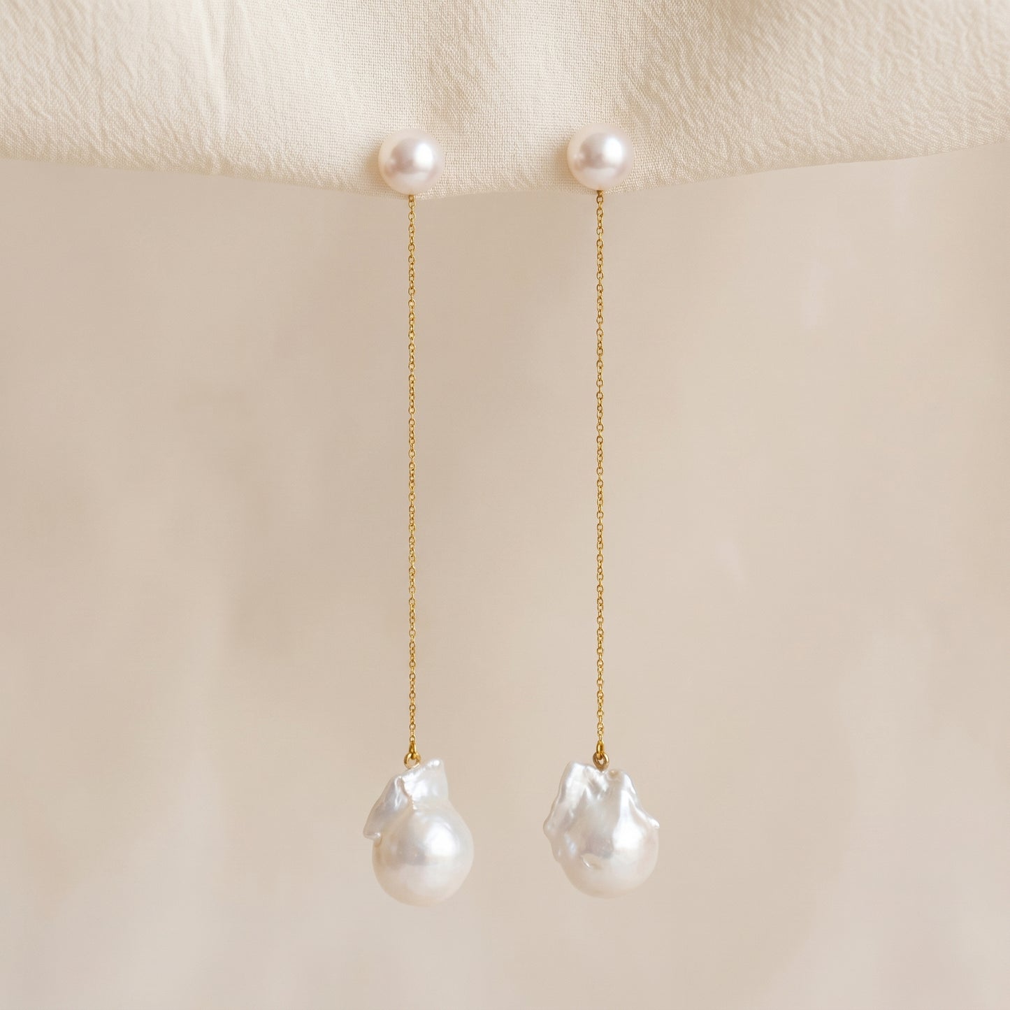 Baroque Pearl Chain Drop Earrings in Gold Plated | 925 Sterling Silver