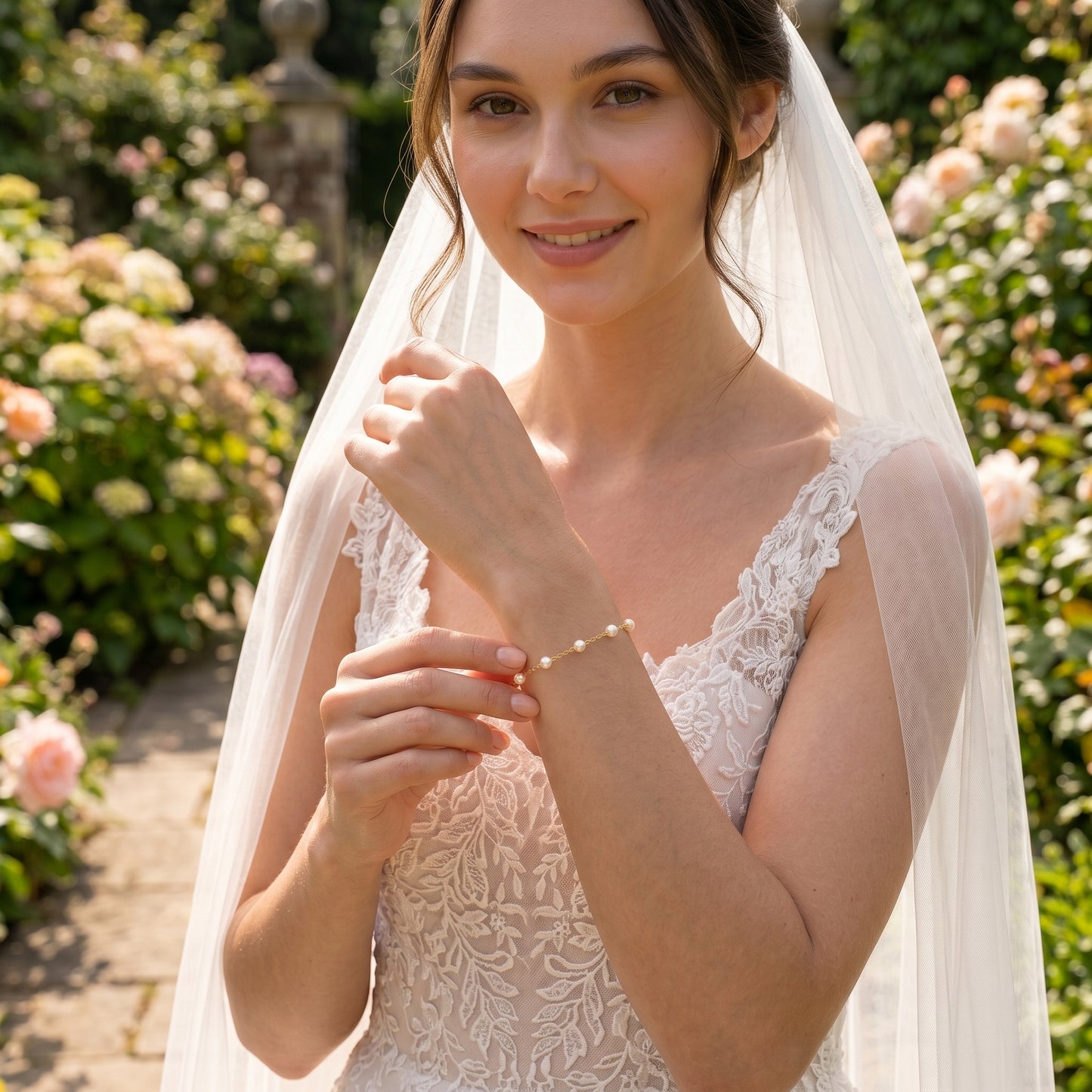 Dainty Natural Pearl Station Bracelet in 14K Gold Plated