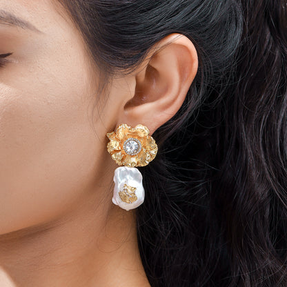 Flower Gold Foil Pearl Earrings