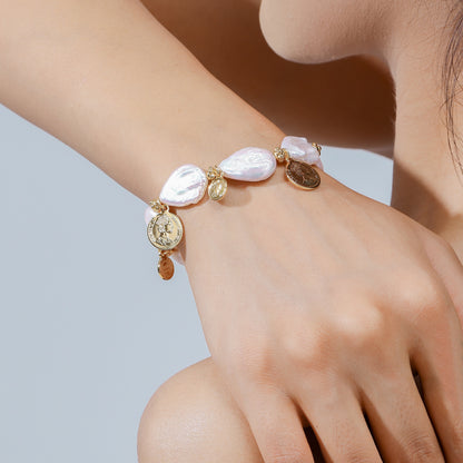 Coin-Shaped Baroque Pearl Bracelet