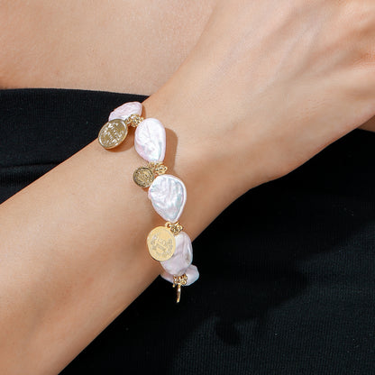 Coin-Shaped Baroque Pearl Bracelet