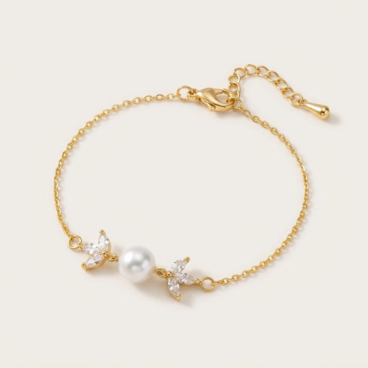 Freshwater Pearl & CZ Bracelet in Sterling Silver