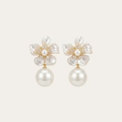 Floral Pearl Drop Earrings | Gold Bridal Jewelry