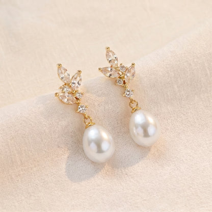 Dainty Pearl Drop Earrings in 18K Gold