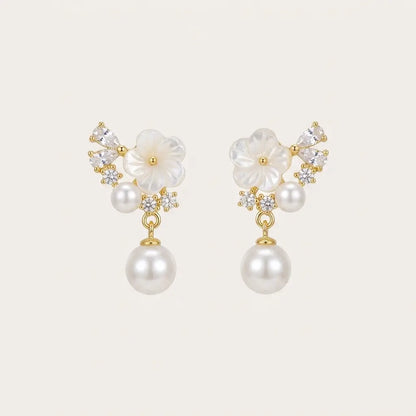 Floral Pearl Drop Earrings