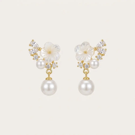 Floral Pearl Drop Earrings