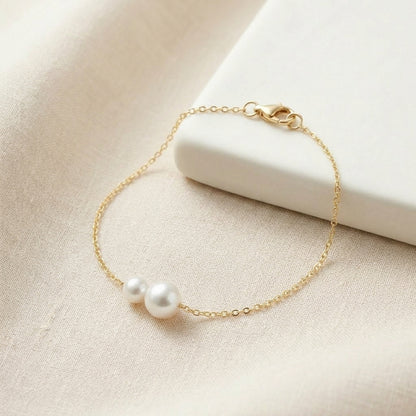 Double Freshwater Pearl Bracelet with Silver Chain