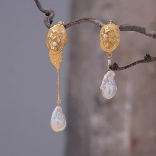 Baroque Pearl Conch Shell Earrings
