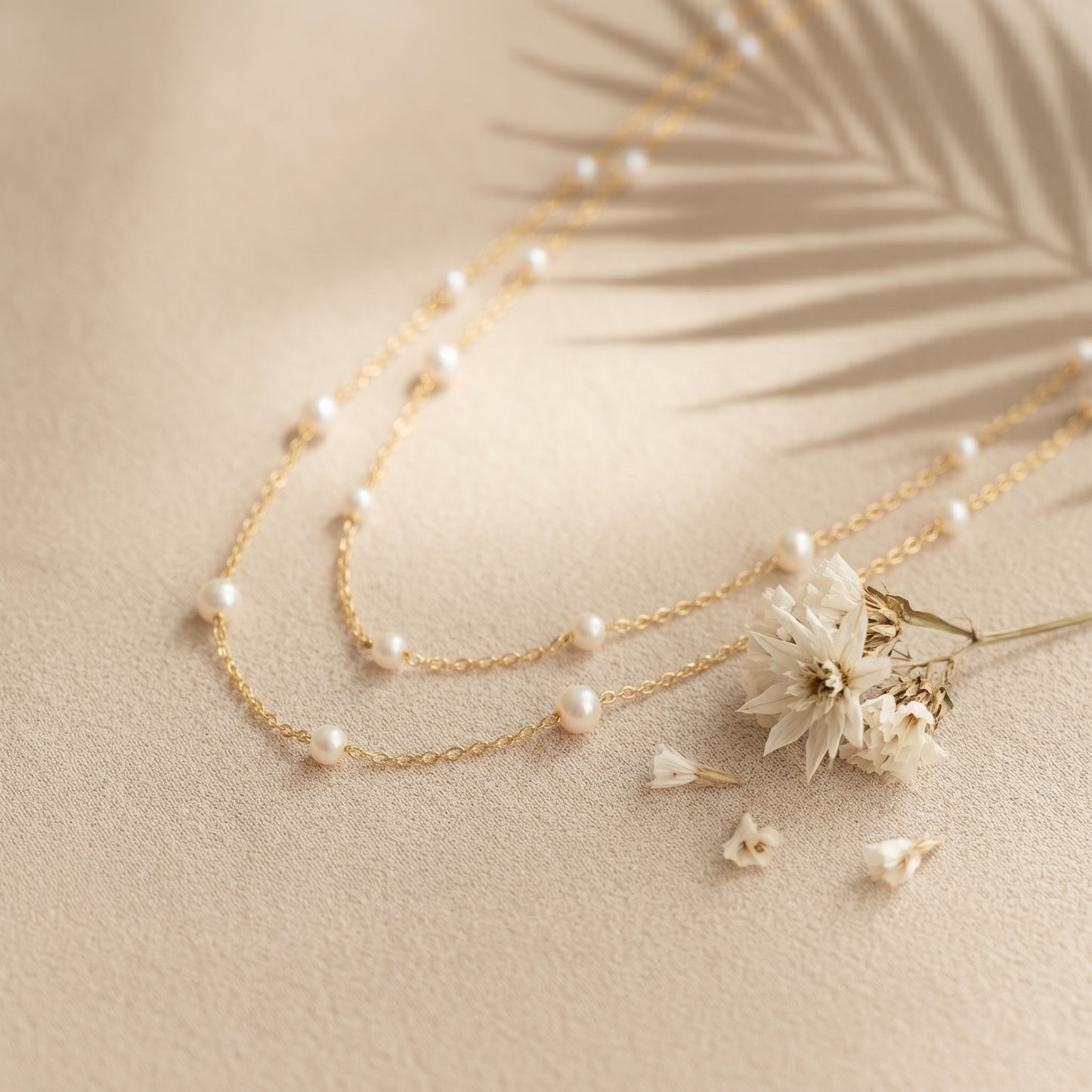 Double Layer Natural Pearl Necklace in 925 Sterling Silver