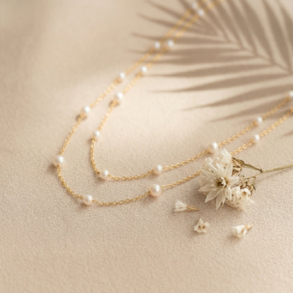 Double Layer Natural Pearl Necklace in 925 Sterling Silver
