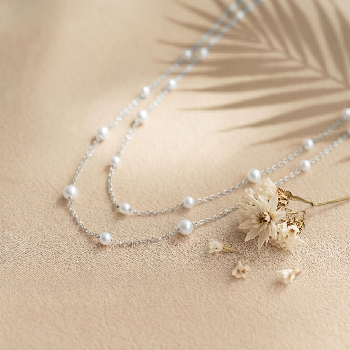 Double Layer Natural Pearl Necklace in 925 Sterling Silver