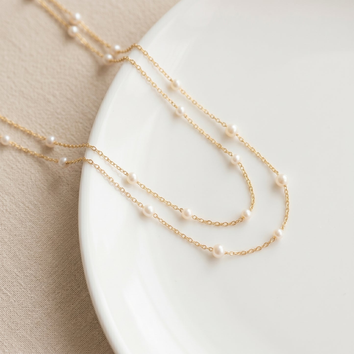 Double Layer Natural Pearl Necklace in 925 Sterling Silver