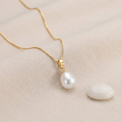 Freshwater Pearl Pendant Necklace with CZ in Sterling Silver