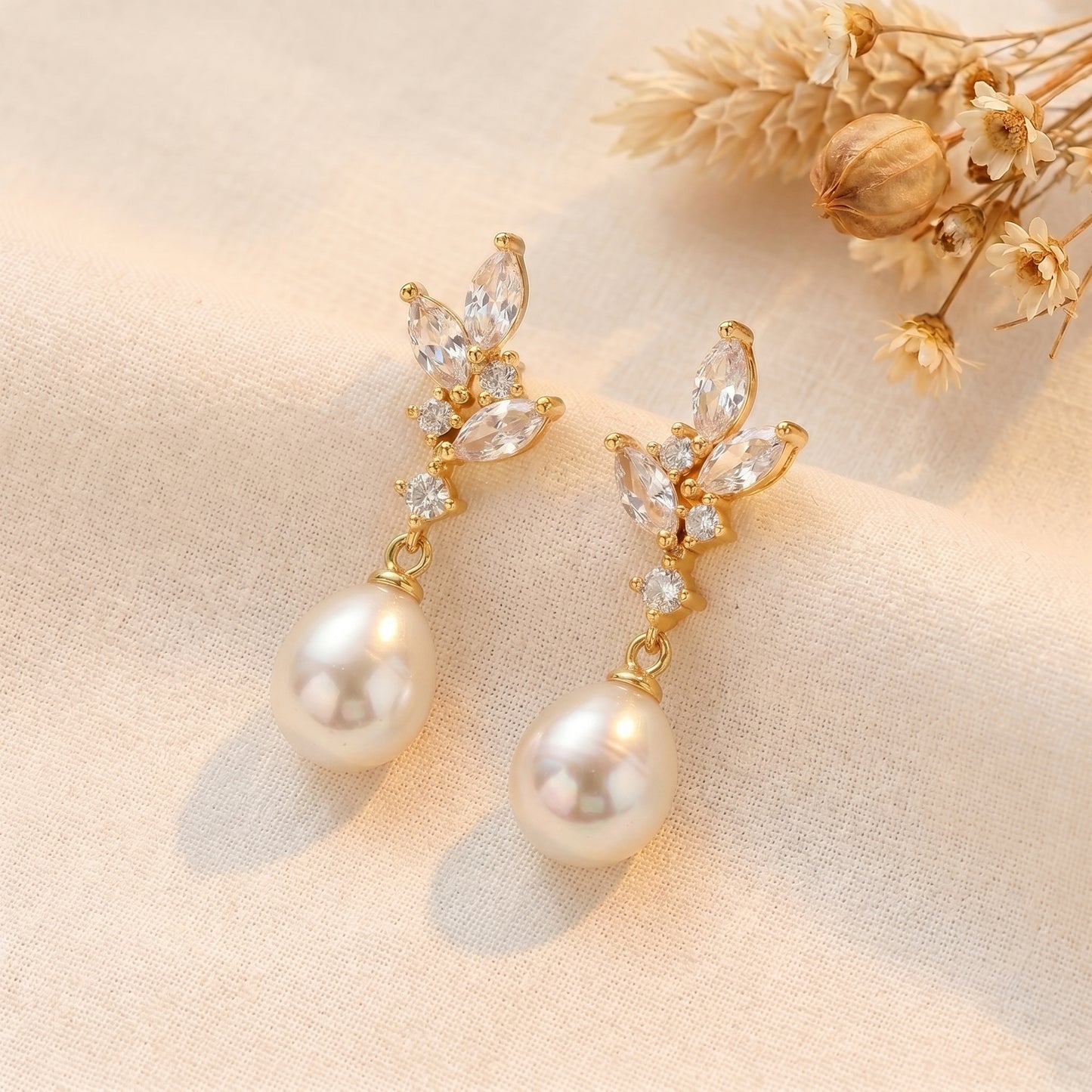 Dainty Pearl Drop Earrings in 18K Gold