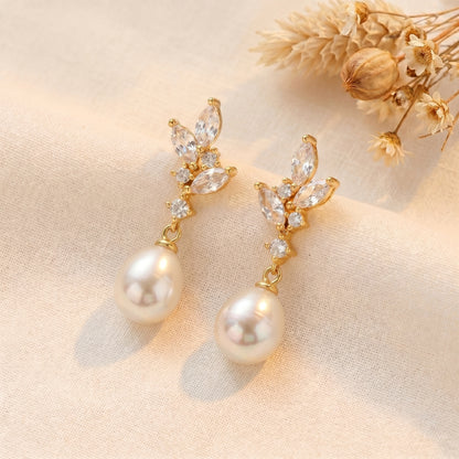 Dainty Pearl Drop Earrings in 18K Gold