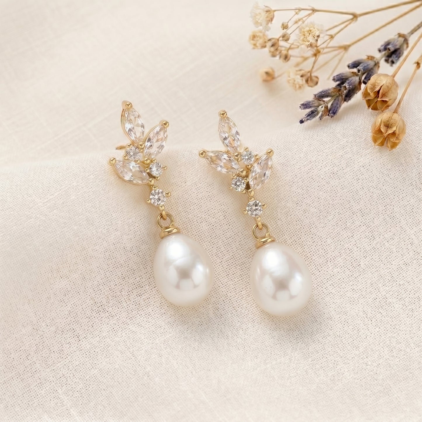 Dainty Pearl Drop Earrings in 18K Gold