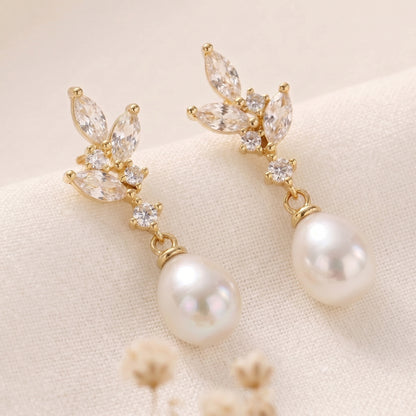 Dainty Pearl Drop Earrings in 18K Gold