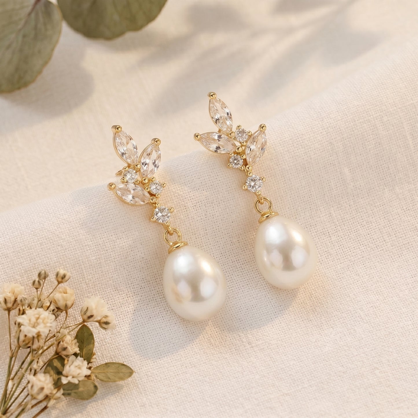 Dainty Pearl Drop Earrings in 18K Gold