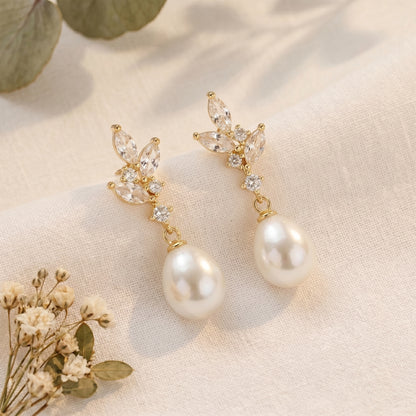 Dainty Pearl Drop Earrings in 18K Gold