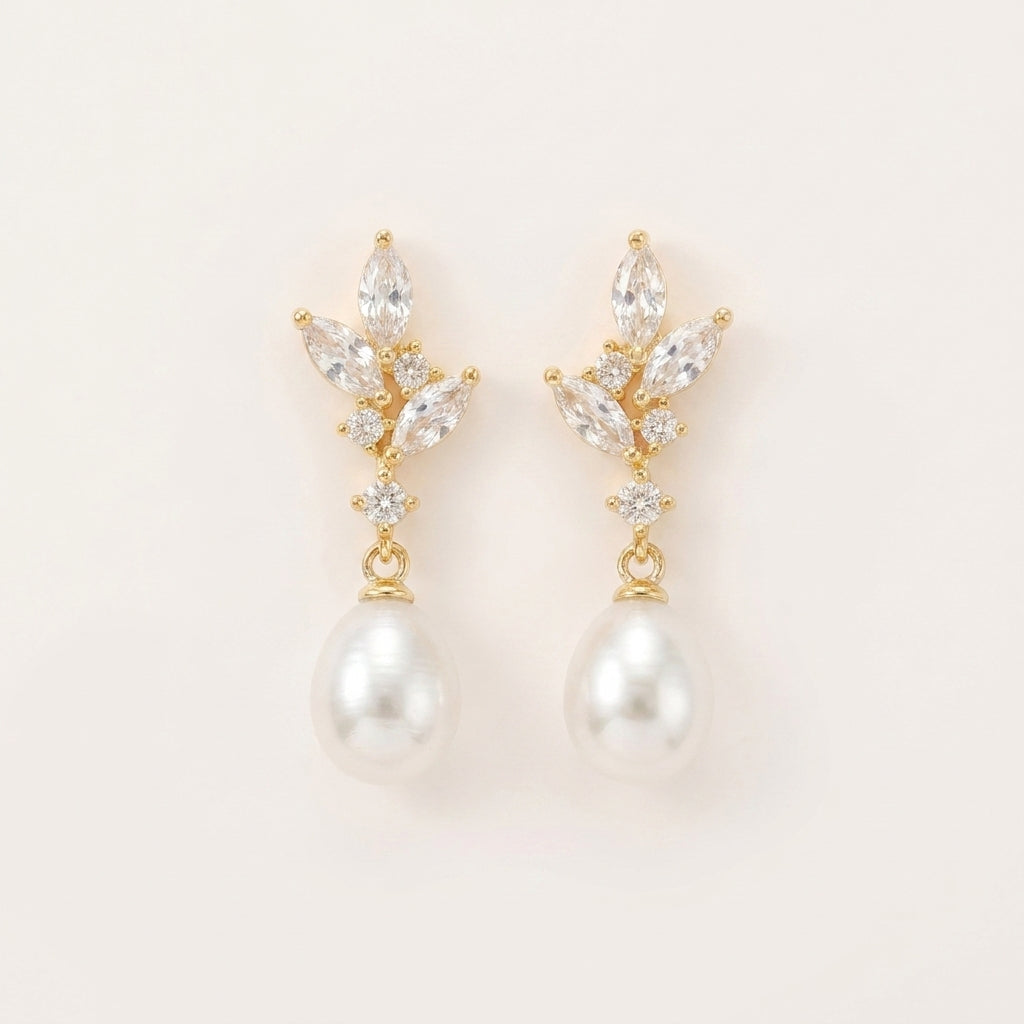 Dainty Pearl Drop Earrings in 18K Gold