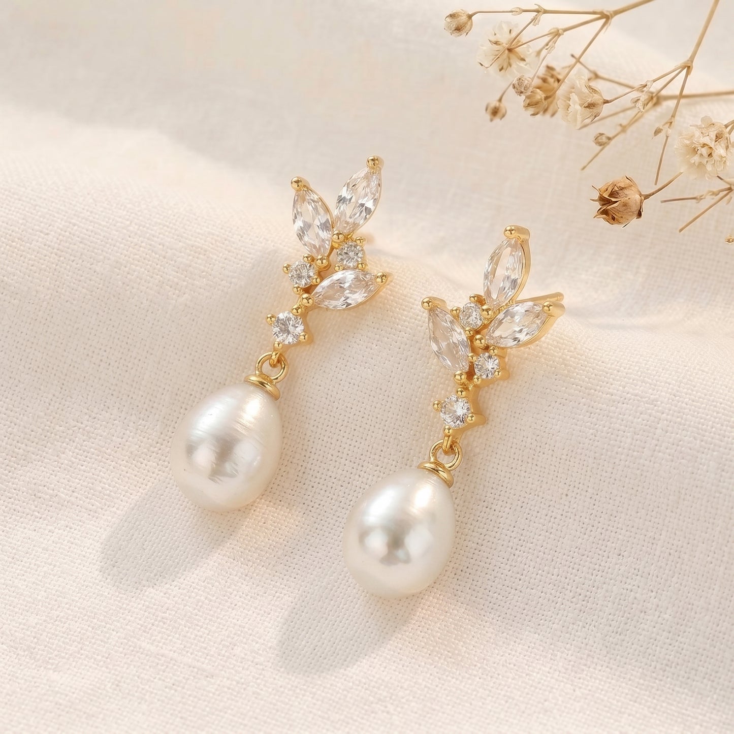 Dainty Pearl Drop Earrings in 18K Gold