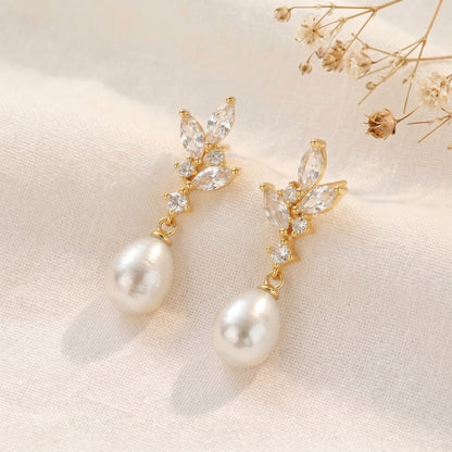 Dainty Pearl Drop Earrings in 18K Gold