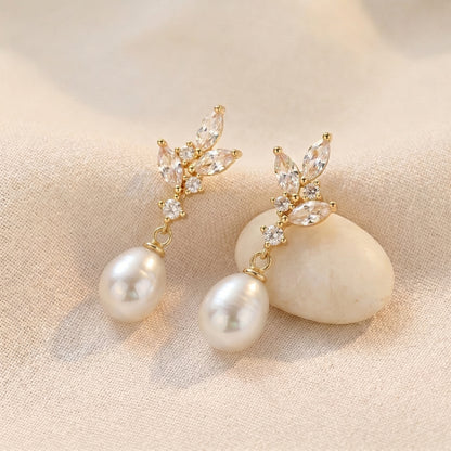 Dainty Pearl Drop Earrings in 18K Gold