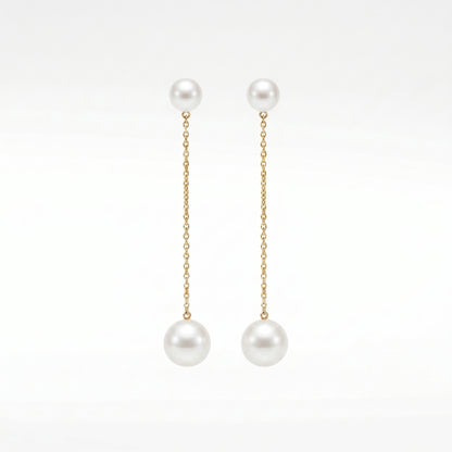 Freshwater Pearl Chain Drop Earrings in 14K Gold Plated | 925 Sterling Silver