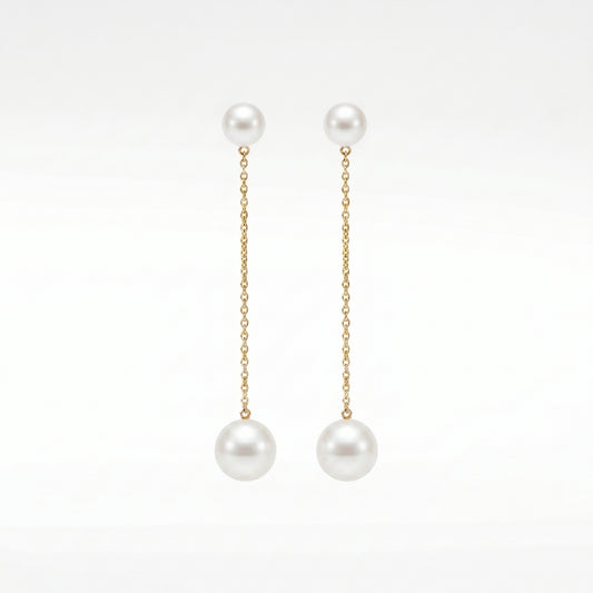 Freshwater Pearl Chain Drop Earrings in 14K Gold Plated | 925 Sterling Silver