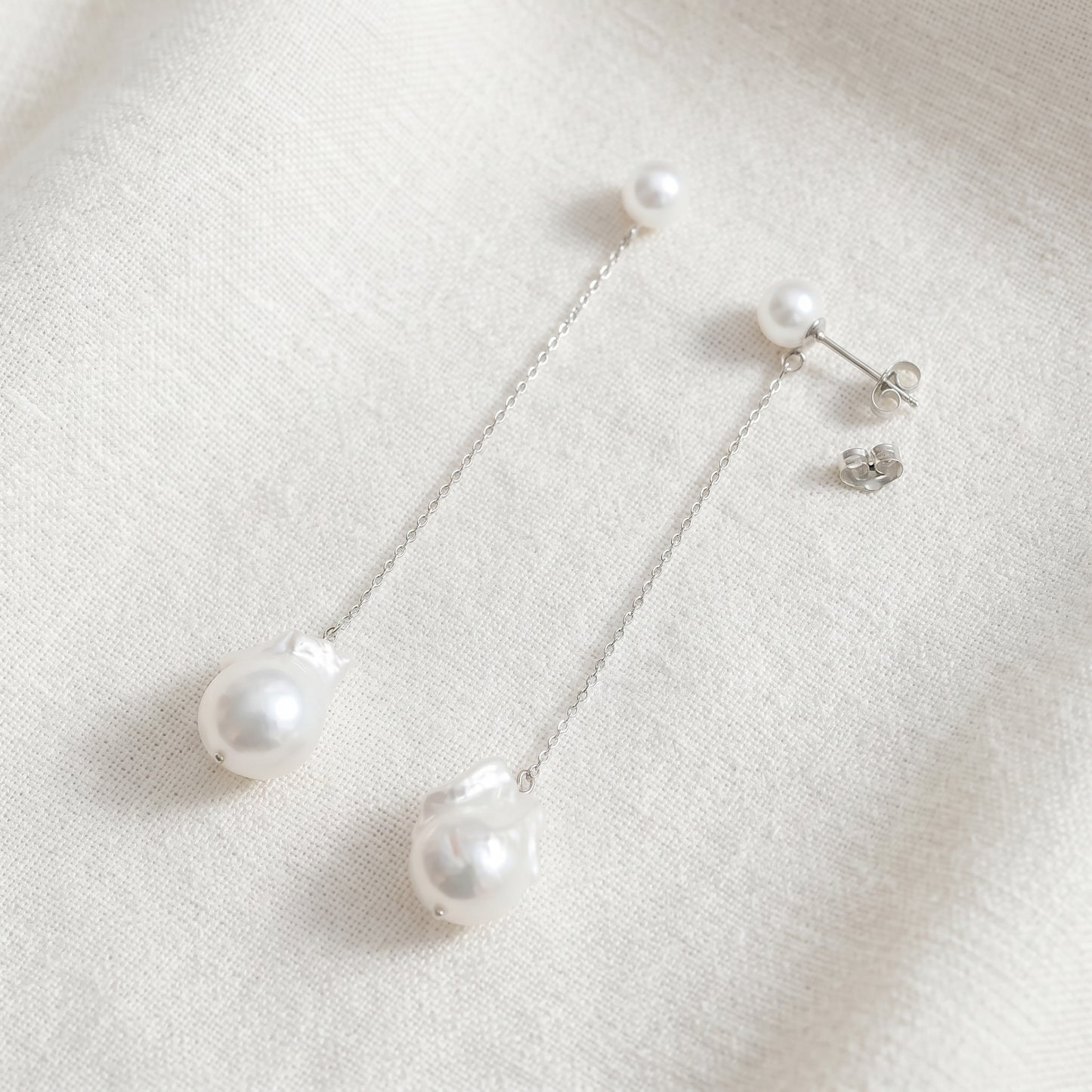 Baroque Pearl Chain Drop Earrings in Gold Plated | 925 Sterling Silver