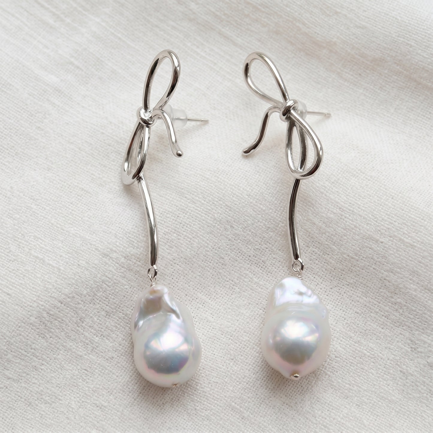 Bow Baroque Pearl Drop Earrings in 14K Gold Plated | 925 Sterling Silver