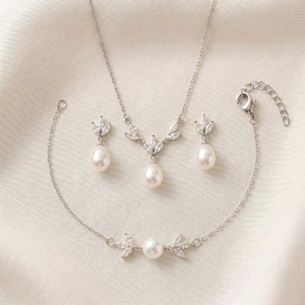 18K Gold Teardrop Pearl Necklace with CZ Accent