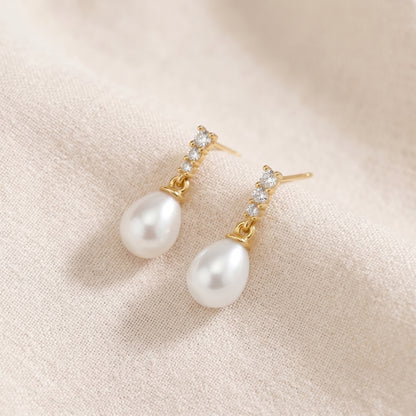 Freshwater Pearl Drop Earrings with CZ