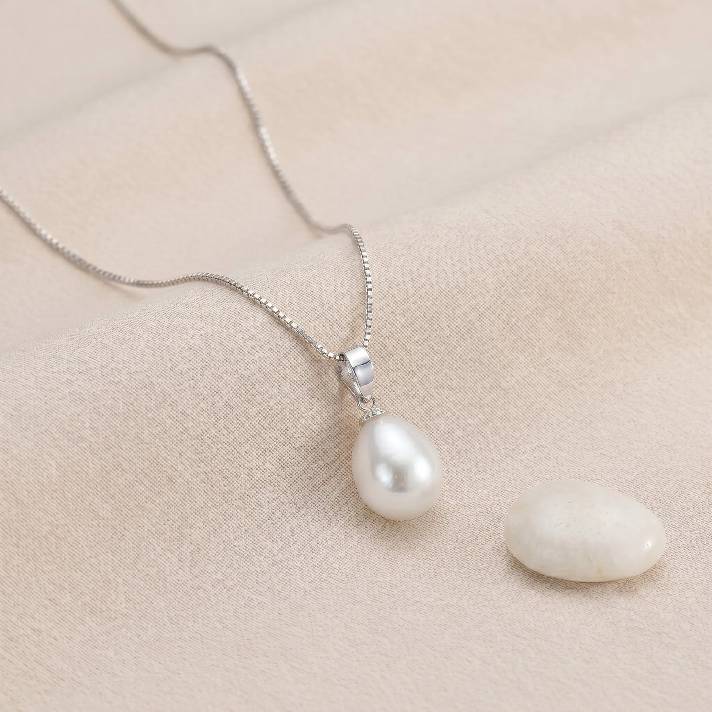 Freshwater Pearl Pendant Necklace with CZ in Sterling Silver