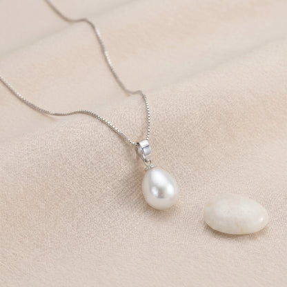 Freshwater Pearl Pendant Necklace with CZ in Sterling Silver