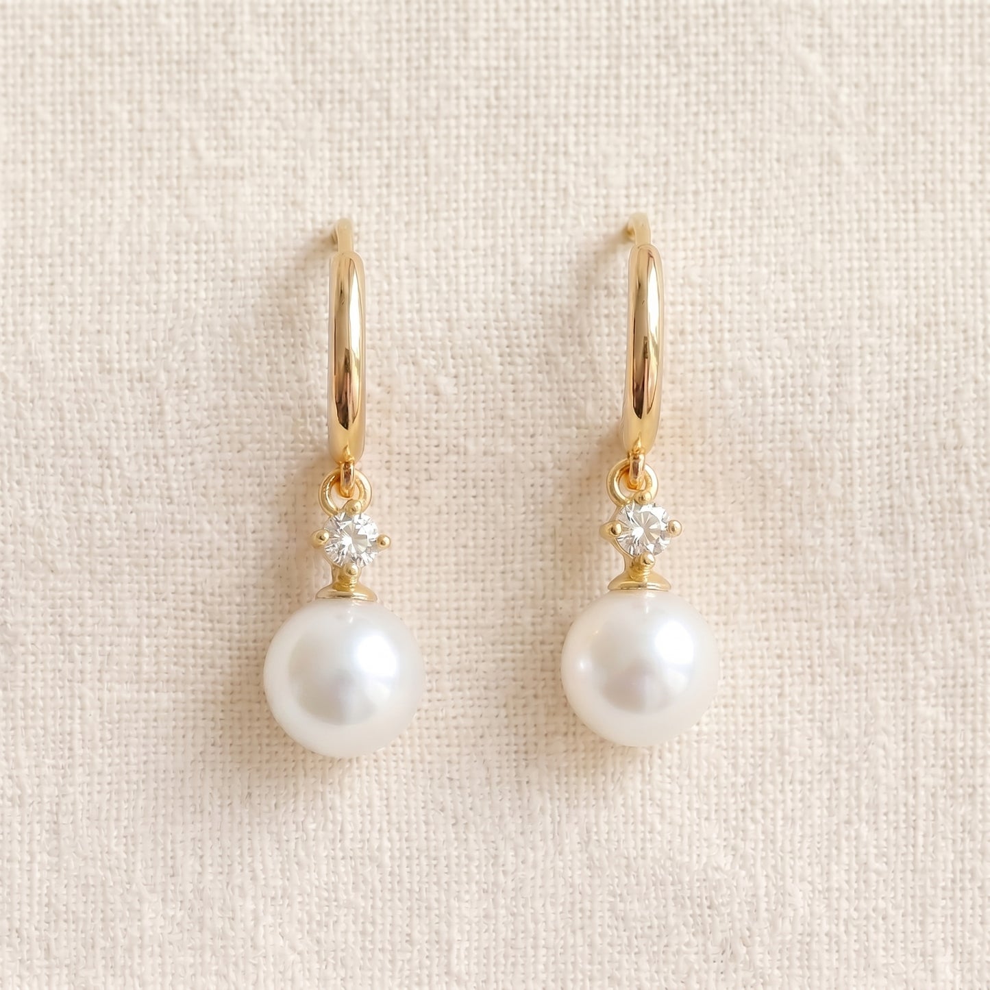 Freshwater Pearl Hoop Earrings with Zircon Charm