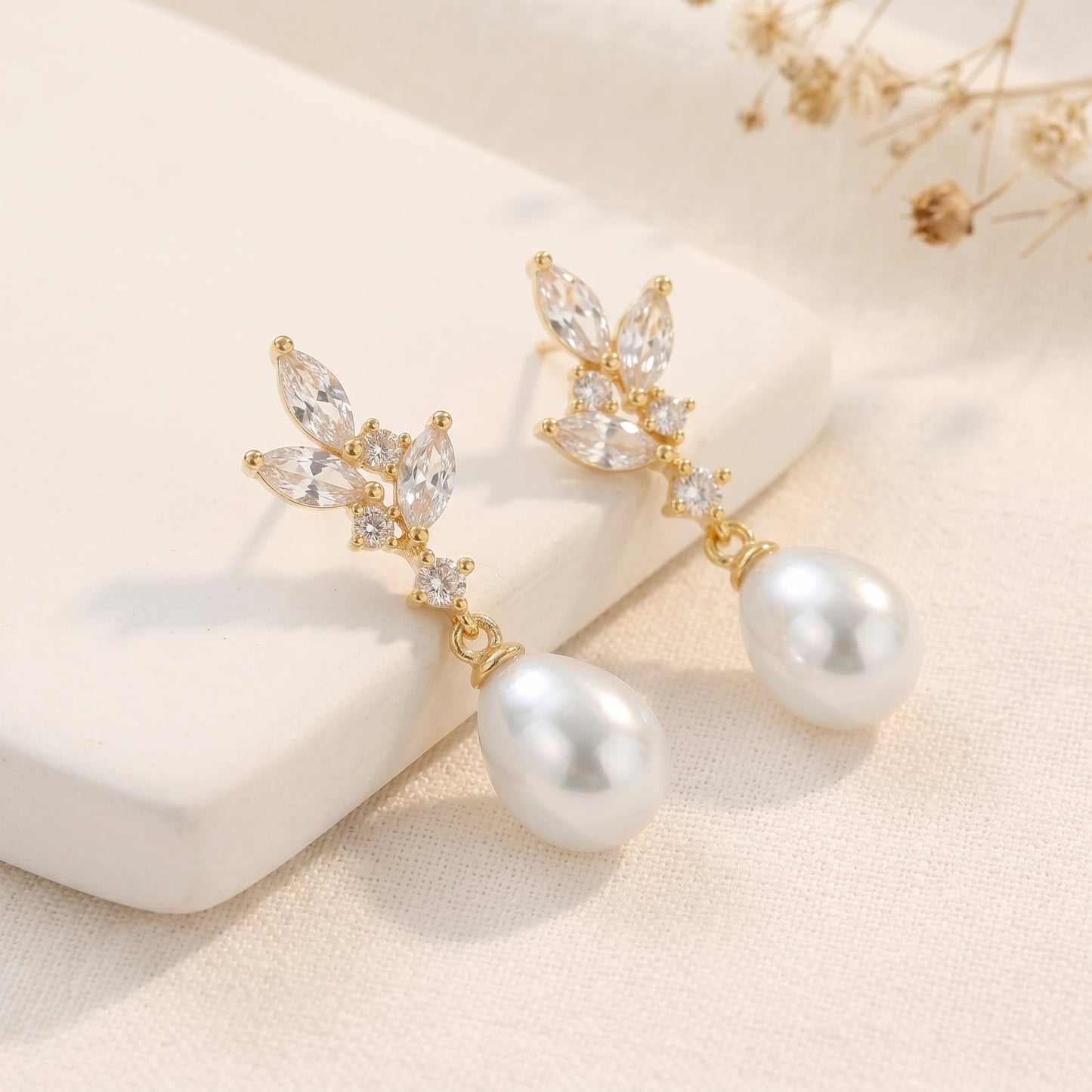 Dainty Pearl Drop Earrings in 18K Gold