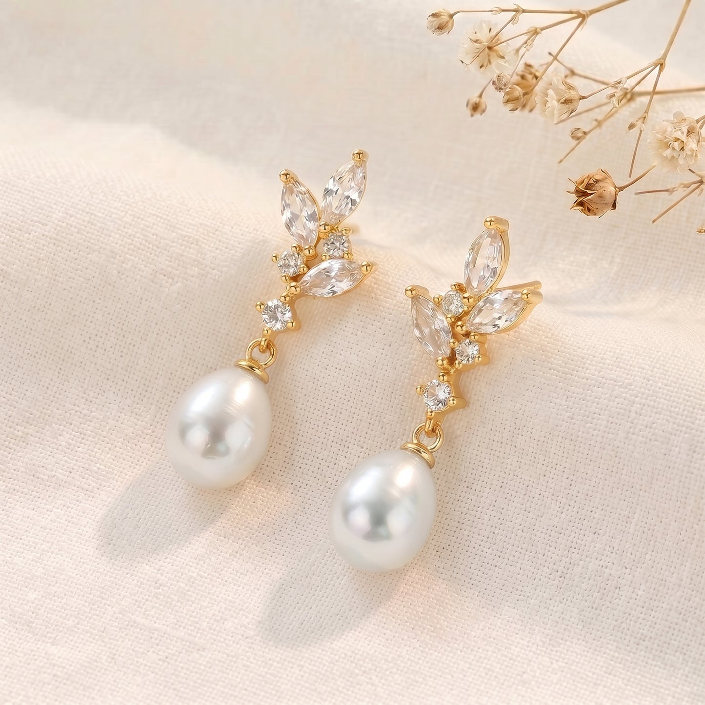 Dainty Pearl Drop Earrings in 18K Gold