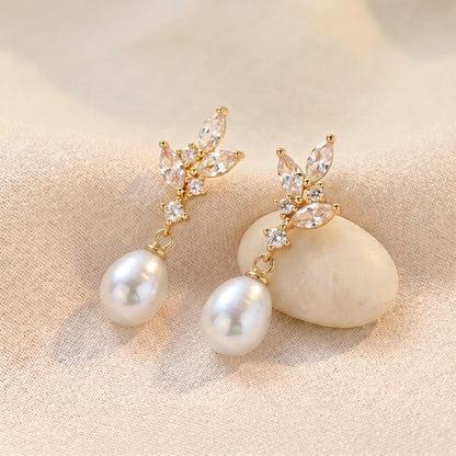 Dainty Pearl Drop Earrings in 18K Gold