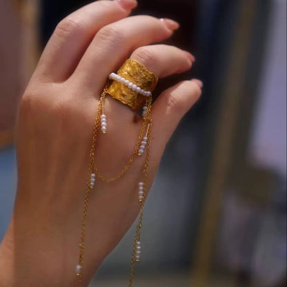 Long Tassel Pearl Ring