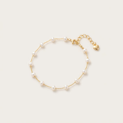 Dainty Natural Pearl Station Bracelet in 14K Gold Plated