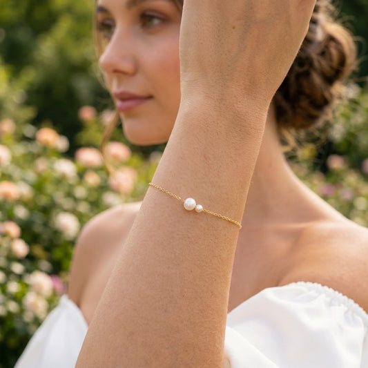 Double Freshwater Pearl Bracelet with Silver Chain