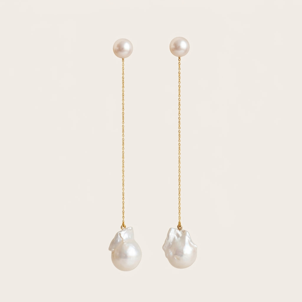 Baroque Pearl Chain Drop Earrings in Gold Plated | 925 Sterling Silver